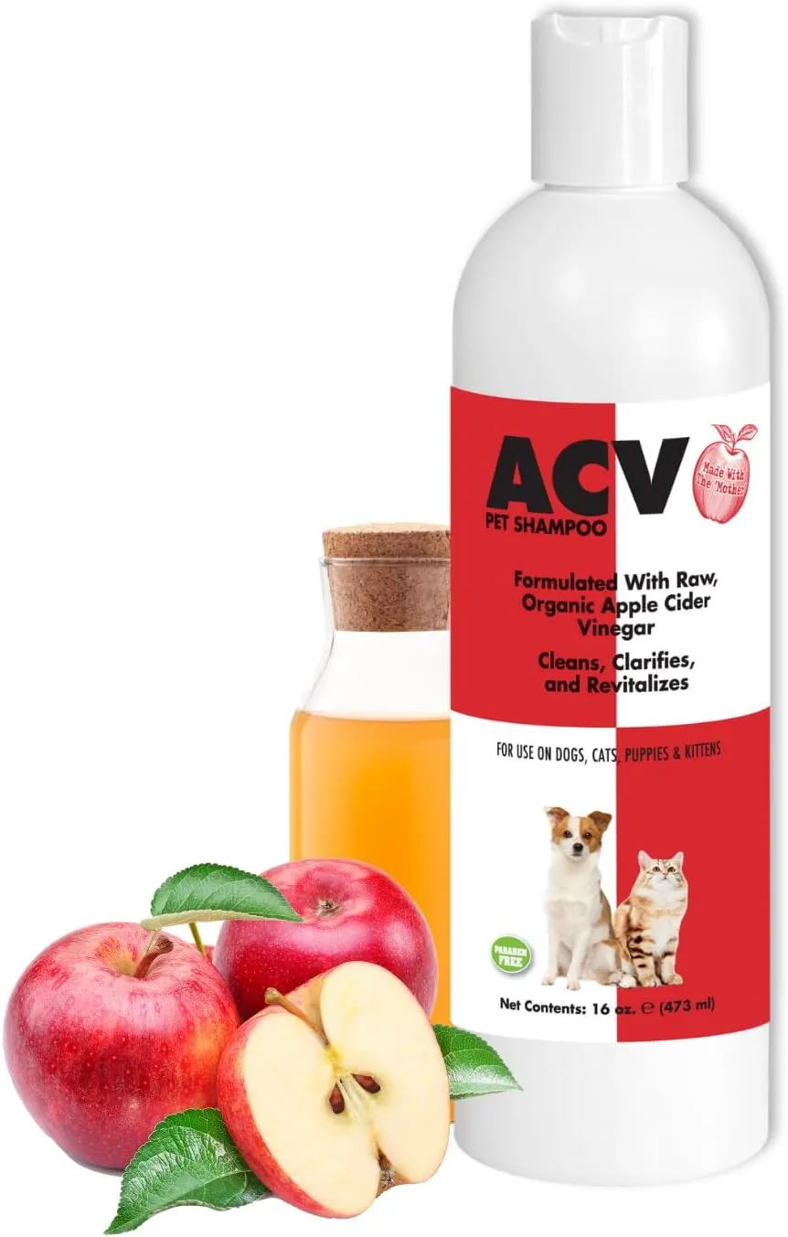 Apple Cider Vinegar Pet Shampoo 16 oz. for Dogs & Cats | Paraben-Free | Biodegradable and Non-Toxic | Made in The USA