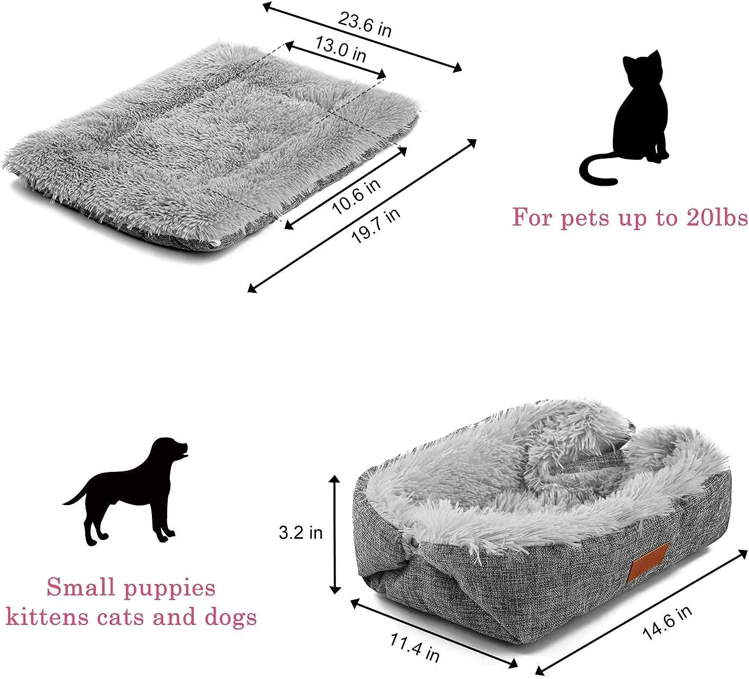 Cat Bed Small Dog Bed, Self Warming Cat Beds Self Heating Cat Dog Mat, Extra Warm Thermal Pet Pad for Indoor Outdoor Pets, Calming Dog Crate Bed Pet Cushion, 23.6x19.7inch