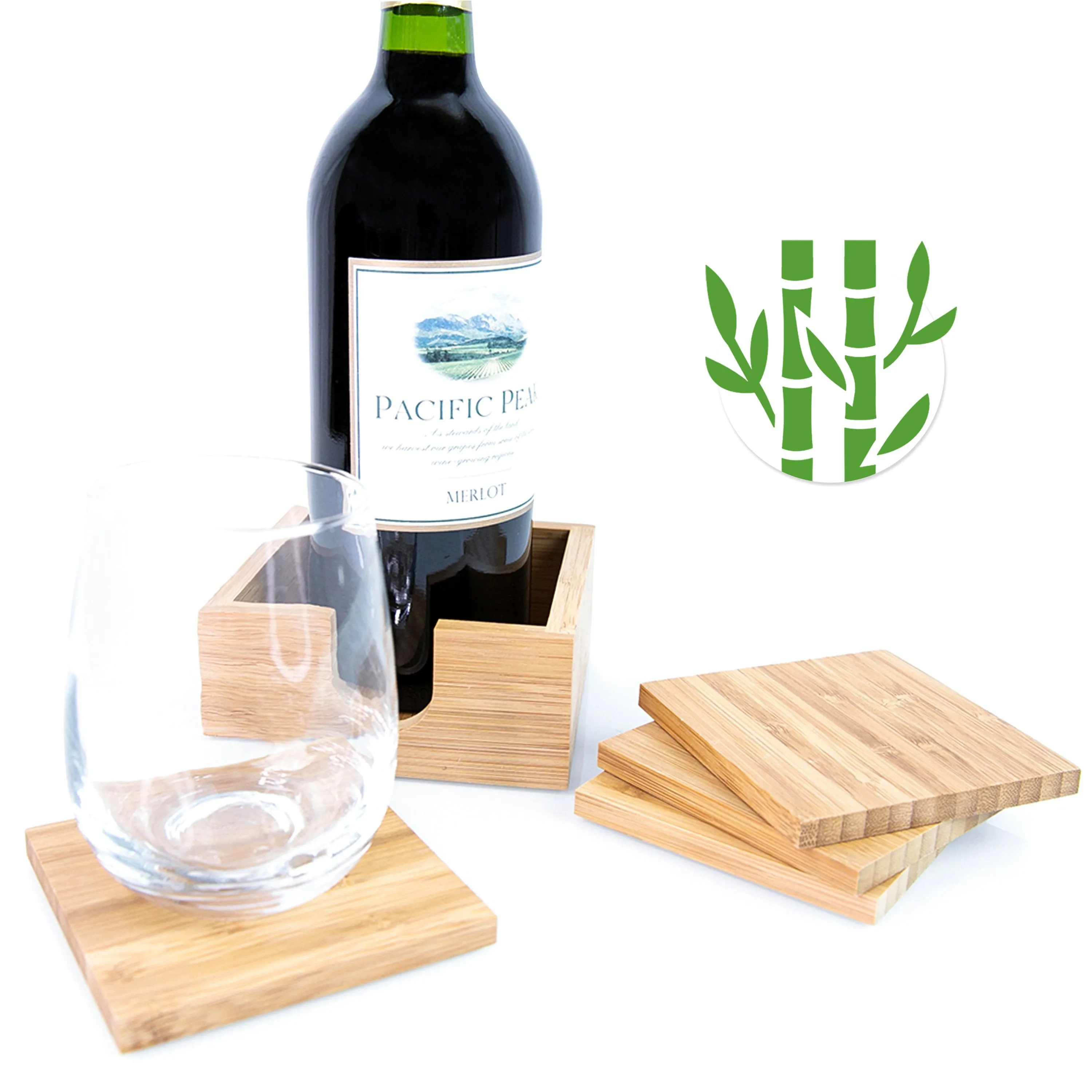 Custom Pet Bamboo Coasters with Holder