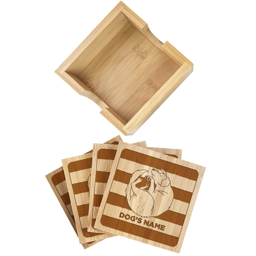 Custom Pet Bamboo Coasters with Holder