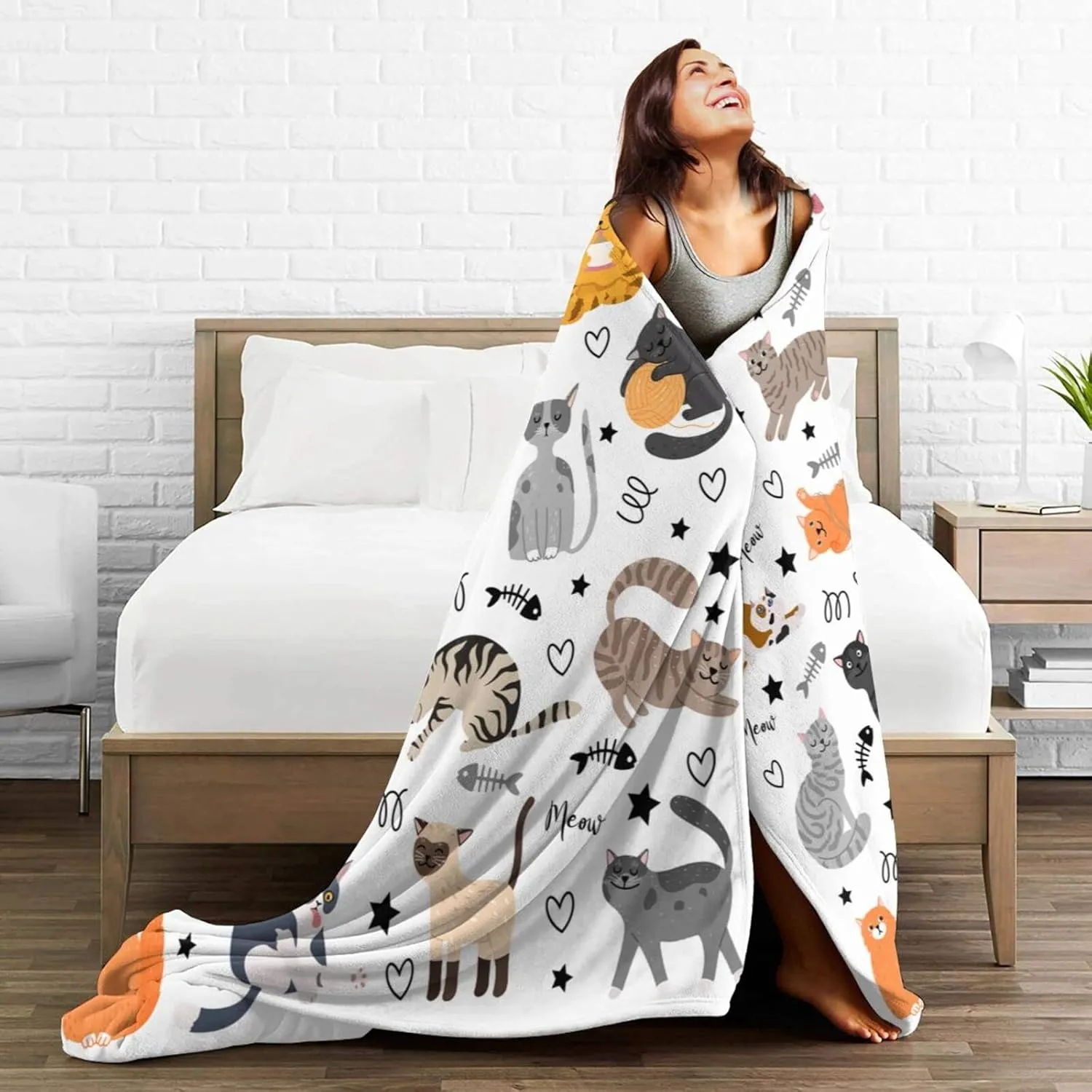 Cute Cat Blanket Animals Pet Pattern Gifts for Cat Lovers Soft Lightweight Flannel Throw Blankets for Kids Adults 50"x40"