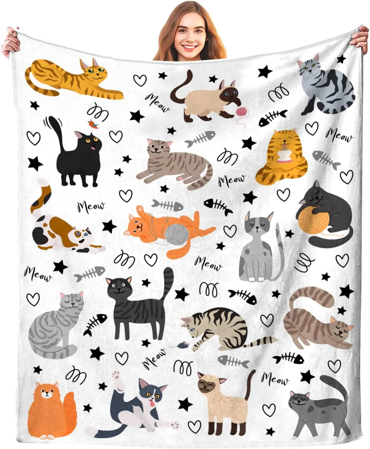 Cute Cat Blanket Animals Pet Pattern Gifts for Cat Lovers Soft Lightweight Flannel Throw Blankets for Kids Adults 50"x40"