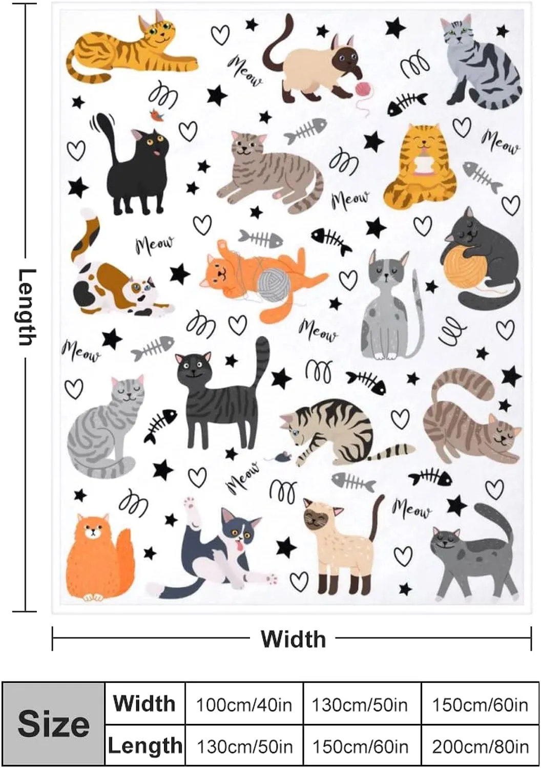 Cute Cat Blanket Animals Pet Pattern Gifts for Cat Lovers Soft Lightweight Flannel Throw Blankets for Kids Adults 50"x40"