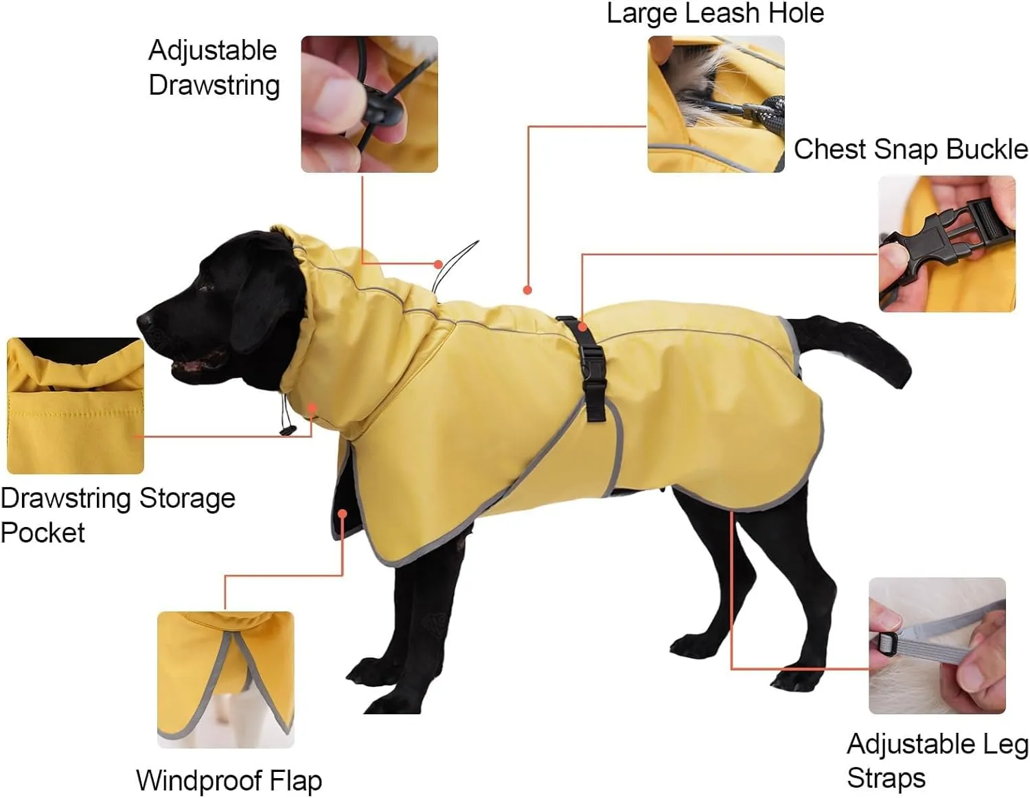 DELIFUR Medium Dog Raincoat Waterproof - Adjustable Dog Poncho Raincoat Lightweight Rain Jacket with Soft Lining for Small Medium Dog Yellow (Small)