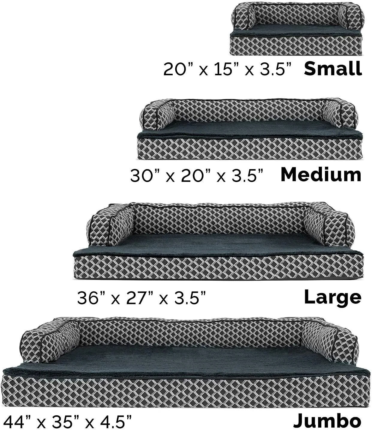 Furhaven Orthopedic Dog Bed for Large Dogs w/ Removable Bolsters & Washable Cover, For Dogs Up to 95 lbs - Plush & Woven Decor Comfy Couch Sofa - Diamond Gray, Jumbo/XL