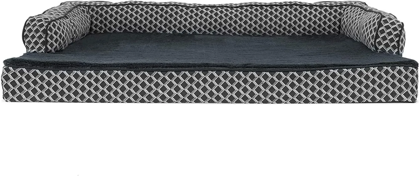 Furhaven Orthopedic Dog Bed for Large Dogs w/ Removable Bolsters & Washable Cover, For Dogs Up to 95 lbs - Plush & Woven Decor Comfy Couch Sofa - Diamond Gray, Jumbo/XL