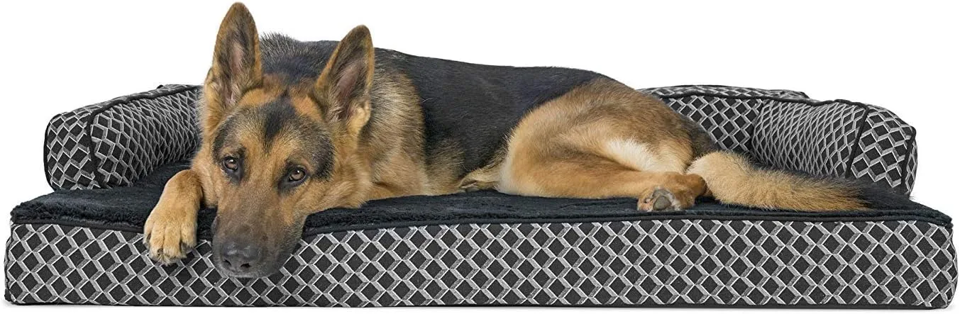 Furhaven Orthopedic Dog Bed for Large Dogs w/ Removable Bolsters & Washable Cover, For Dogs Up to 95 lbs - Plush & Woven Decor Comfy Couch Sofa - Diamond Gray, Jumbo/XL