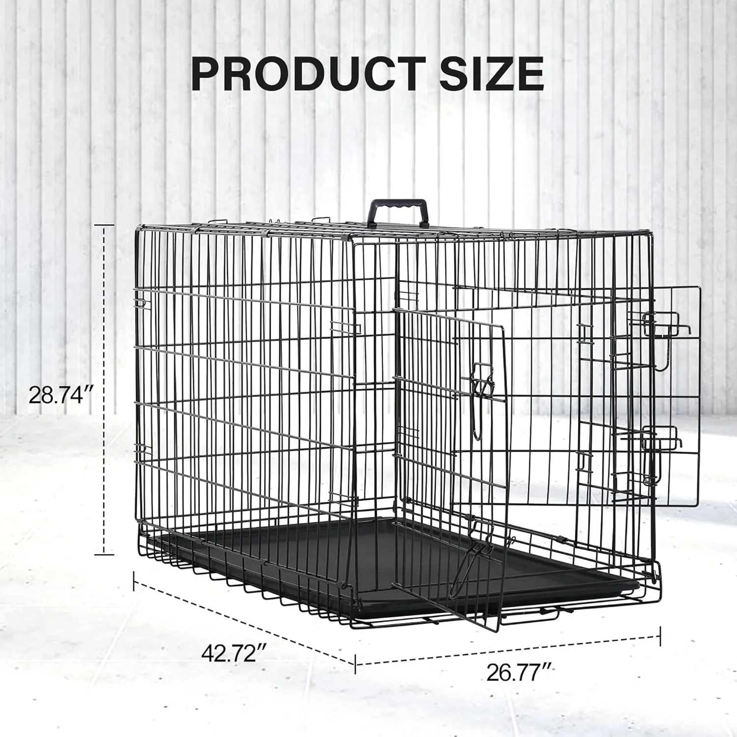 Furniture of America Yucca Metal Double Door Folding Wire Pet Crate with Divider, Removable Tray, and Handle for Outdoor and Indoor Medium Dog, 42-inch, Black