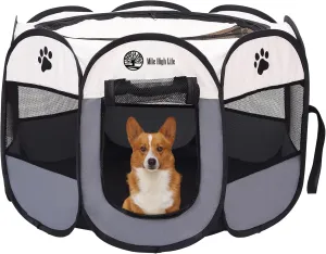 Mile High Life | Foldable Dog Playpen | Portable Dog Crate w Removable Shade Cover | Dog Kennel Indoor/Outdoor w Carry Case | Pen Tent for Dog/Cat/Rabbit(Gray, Medium (36"x36"x23"))