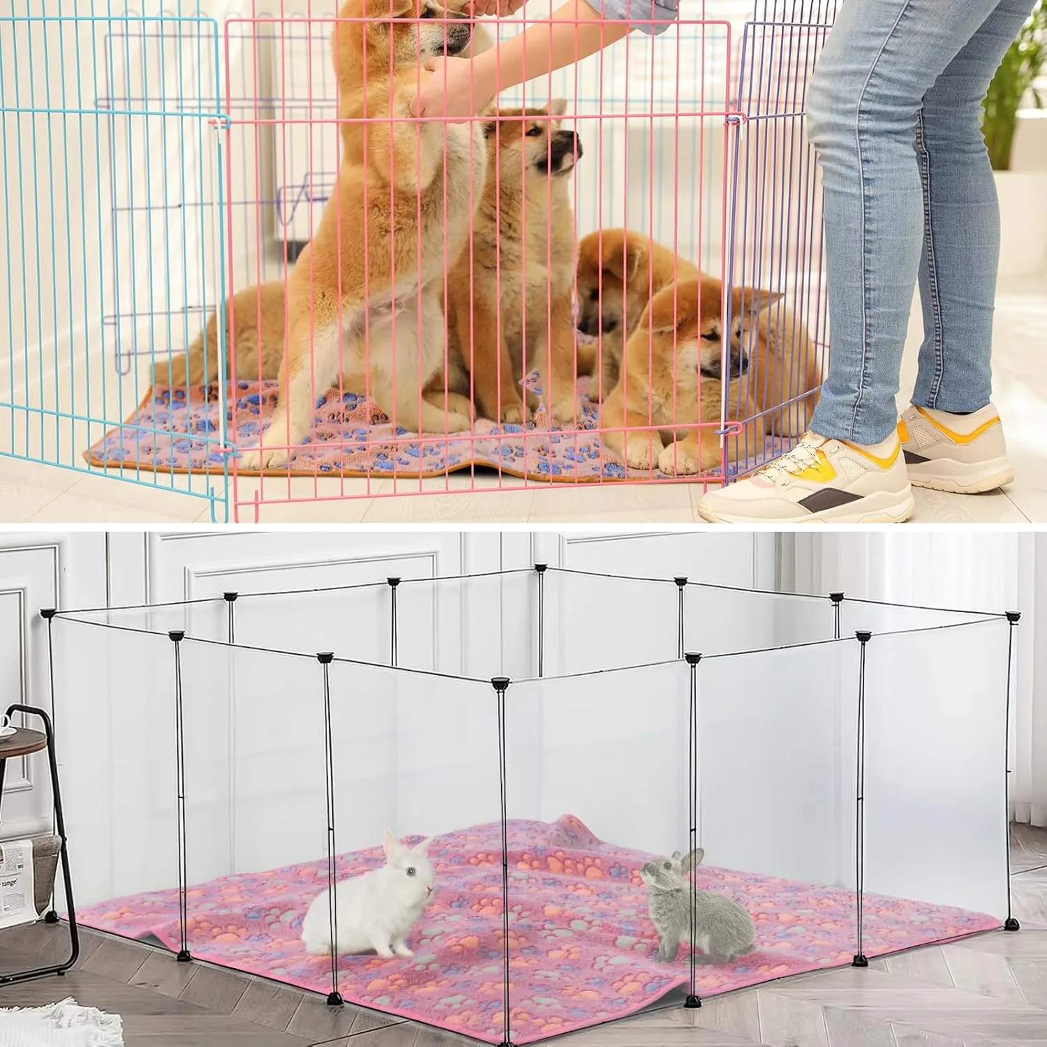 Panelee 4 Pcs Waterproof Dog Blankets Washable Puppy Paw Print Fleece Blanket for Small Medium Pet Cat Whelping Warm Soft Sleep Mat Guinea Pig Cage Liners(Multicolor,36 x 36 Inch)
