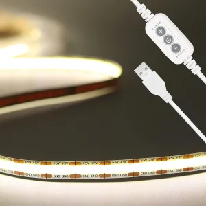 PAUTIX COB LED Strip Light 6.56ft/2m, 640LEDs 1200lm Dimmable 5V USB LED Strip White 4000K CRI90  TV Backlight,USB Powered Flexible Under Cabinet LED Tape Light for Bedroom,Kitchen,Home DIY Lighting