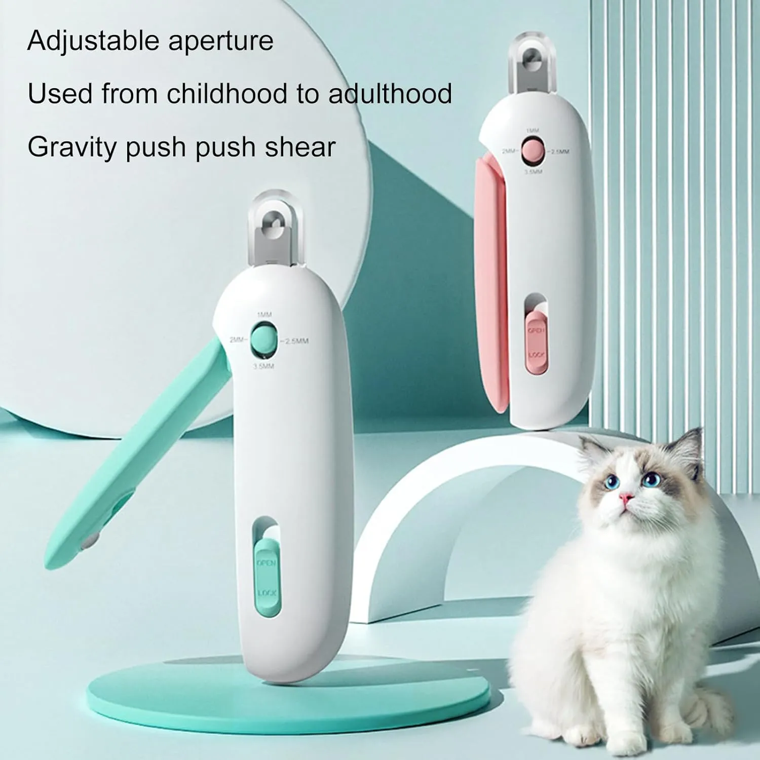 Pet Nail Clipper, Adjustable Cat Claw Clipper Dog Nail Trimmer Scissors Cutter Grooming Tool (Pink, 2.3cmx3.6cmx11.8cm)