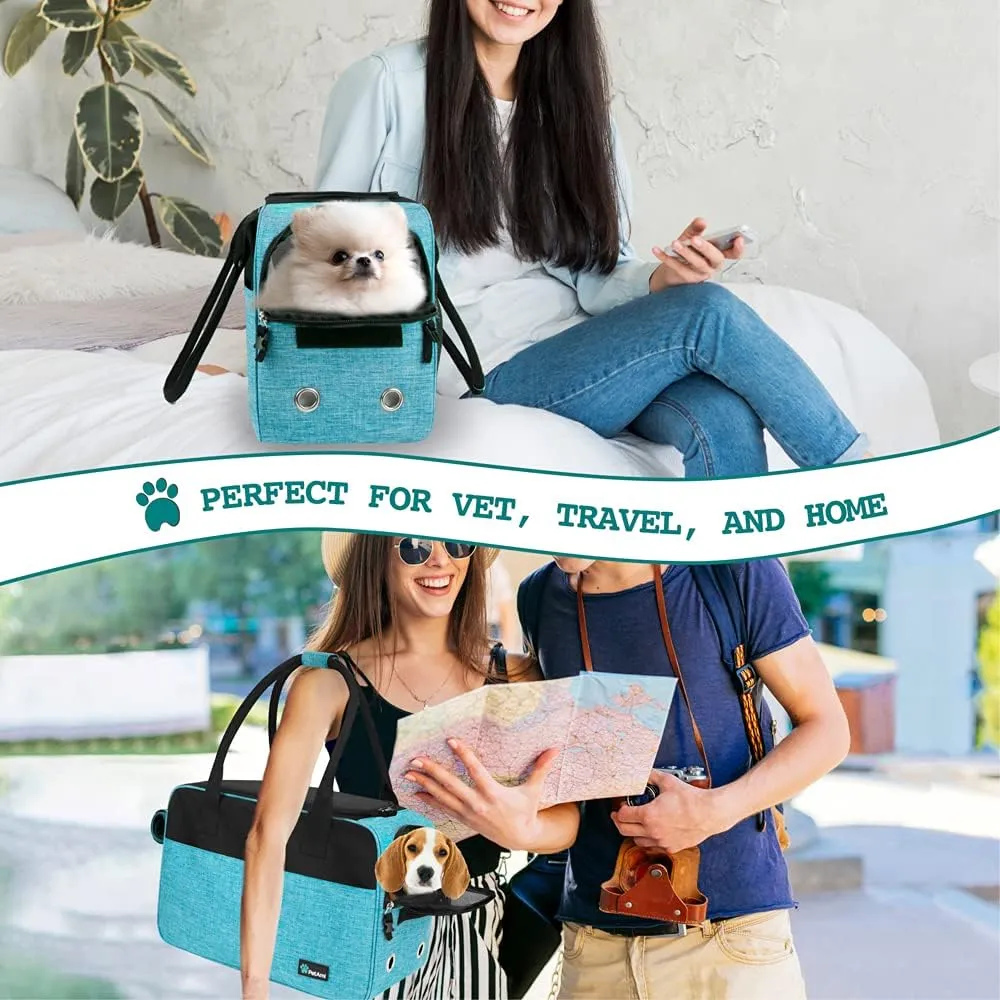 PetAmi Dog Purse Carrier for Small Dogs, Airline Approved Soft Sided Pet Carrier with Pockets, Ventilated Dog Carrying Bag for Puppy Cat, Dog Travel Supplies Bag, Sherpa Bed, Max 12 lbs, Teal Blue