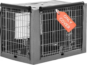 PETSFIT Dog Crate Cover,42 Inch Kennel Cover for Wire Dog Crate, Double Doors, Mesh Window, Flap On The Top and Back is Detachable, Dog Cage Cover Grey