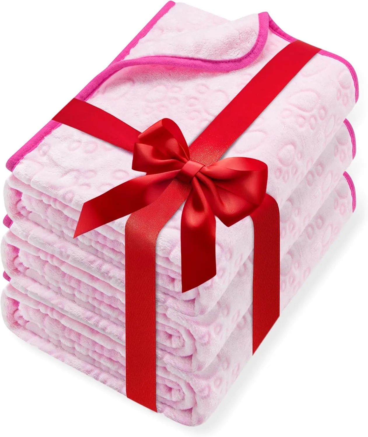 Stuffed 3pcs Premium Soft Dog Blankets for Small Dogs, Cat Blanket Calming Washable for Bed Couch Crate Protection Cover, Dog Puppy Kitten Essentials Christmas Dog Gifts, 24 * 16 inches, Pink