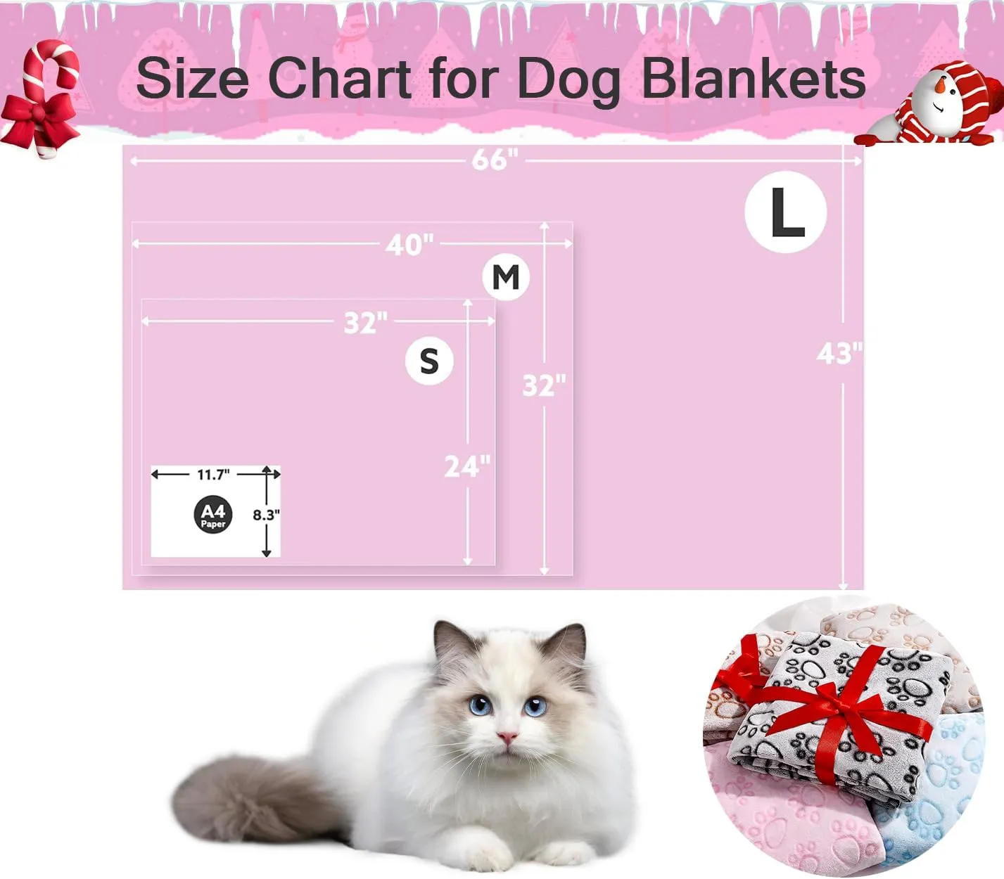 Stuffed 3pcs Premium Soft Dog Blankets for Small Dogs, Cat Blanket Calming Washable for Bed Couch Crate Protection Cover, Dog Puppy Kitten Essentials Christmas Dog Gifts, 24 * 16 inches, Pink