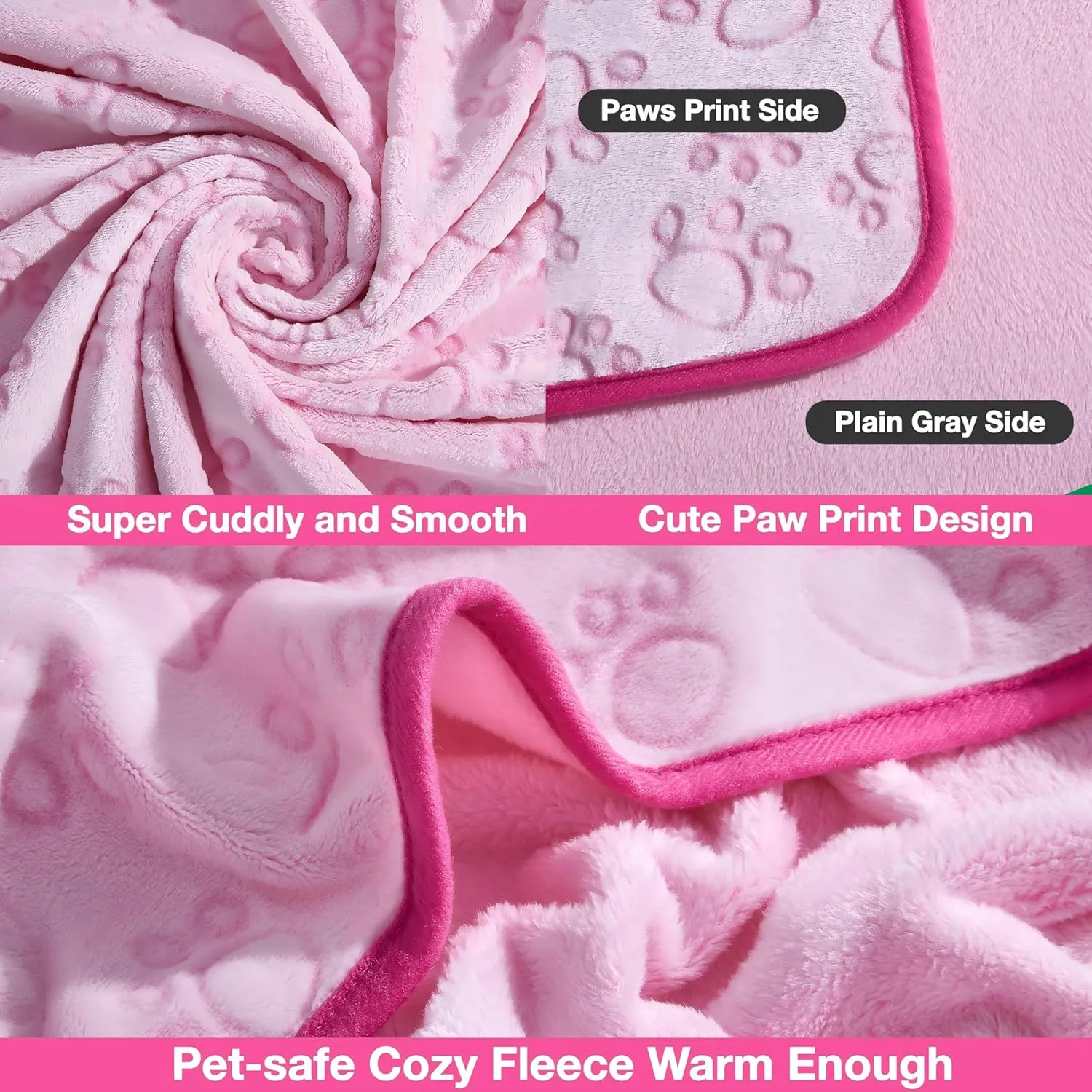 Stuffed 3pcs Premium Soft Dog Blankets for Small Dogs, Cat Blanket Calming Washable for Bed Couch Crate Protection Cover, Dog Puppy Kitten Essentials Christmas Dog Gifts, 24 * 16 inches, Pink