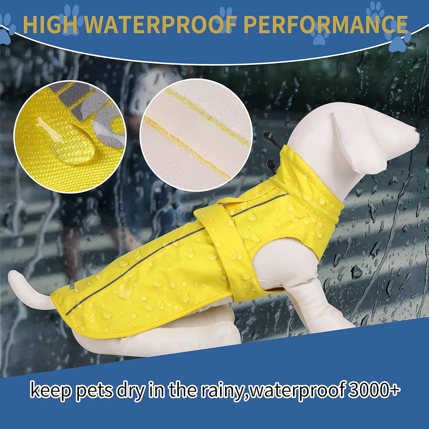 Waterproof Dog Raincoat with Reflective Strip, Adjustable Breathable Rain Coat Jacket with Leash Hole for Dogs (Blue, Small)