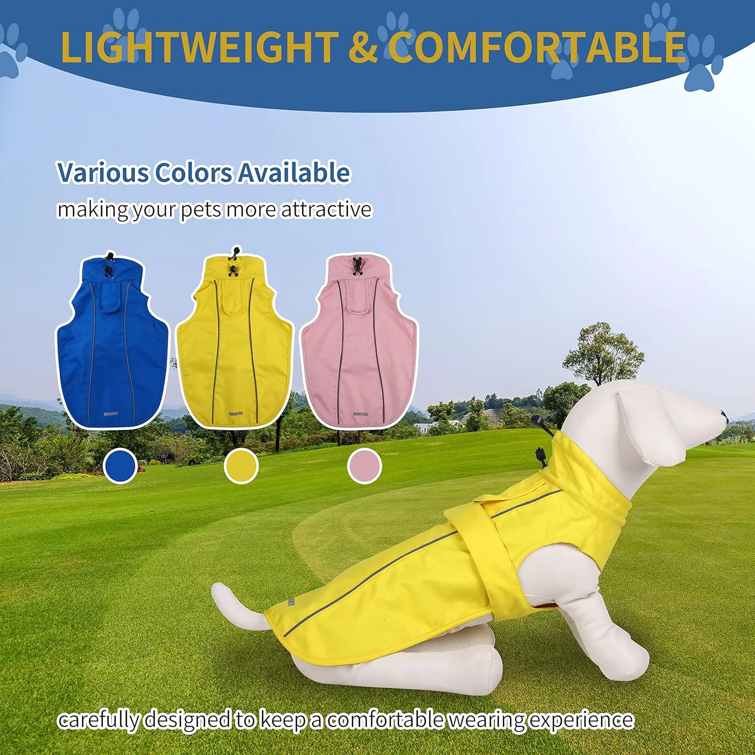 Waterproof Dog Raincoat with Reflective Strip, Adjustable Breathable Rain Coat Jacket with Leash Hole for Dogs (Blue, Small)